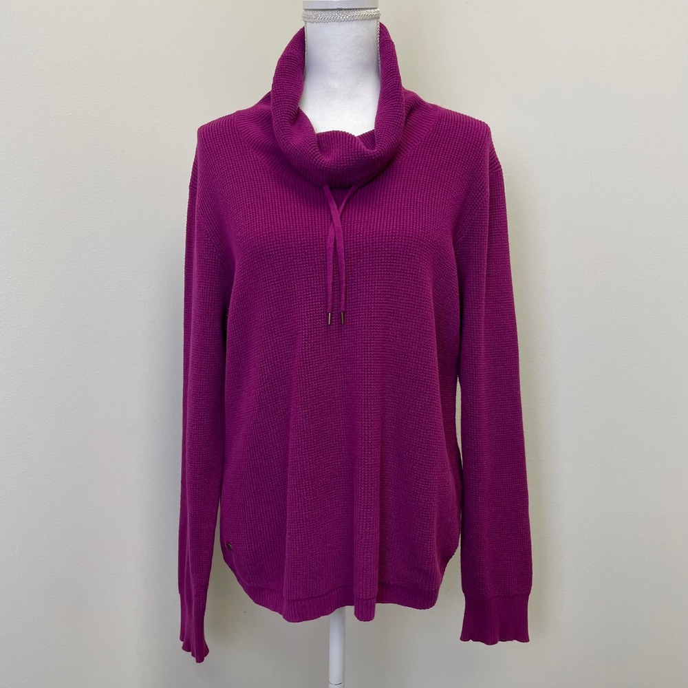 Lauren Ralph Lauren Waffle Knit Cowl Neck Drawstring Cotton Sweater XL Magenta